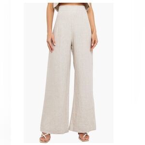 Elie Tahari beige cream pull on wide leg pants size small trousers linen tan